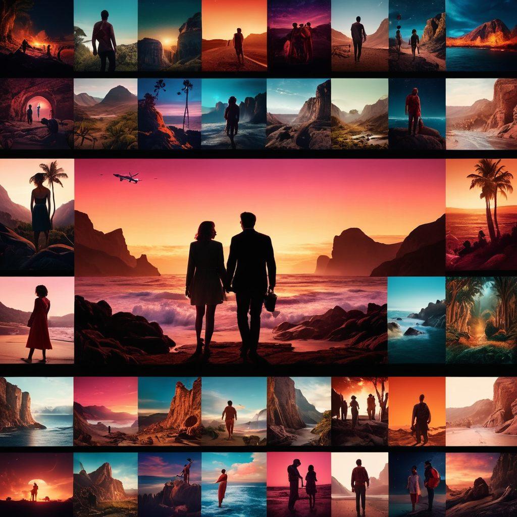 A cinematic collage showcasing the transition from X-rated films to romantic cinema, featuring iconic scenes from both genres blended together. The left side displays bold, provocative imagery with a sultry color palette, while the right side transitions to soft, romantic visuals with warmer hues. Add elements like film reels and hearts subtly woven into the background to symbolize the journey. The overall composition should evoke a sense of evolution and exploration in film. vibrant colors. cinematic style. 3D effect.